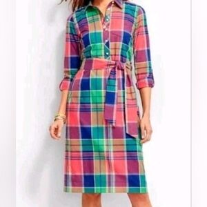 Women's Shirt - Dress By Talbots Long-Sleeved Plaid Madras 10 Preppy Classic